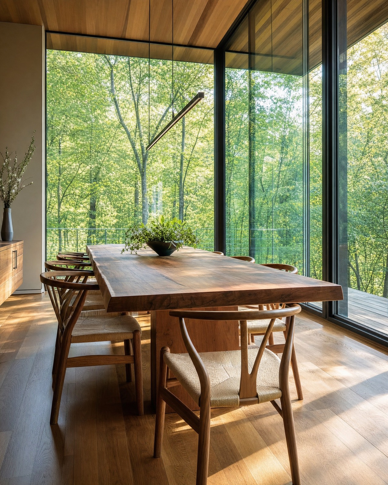 Sala de jantar com esquadria de vidro